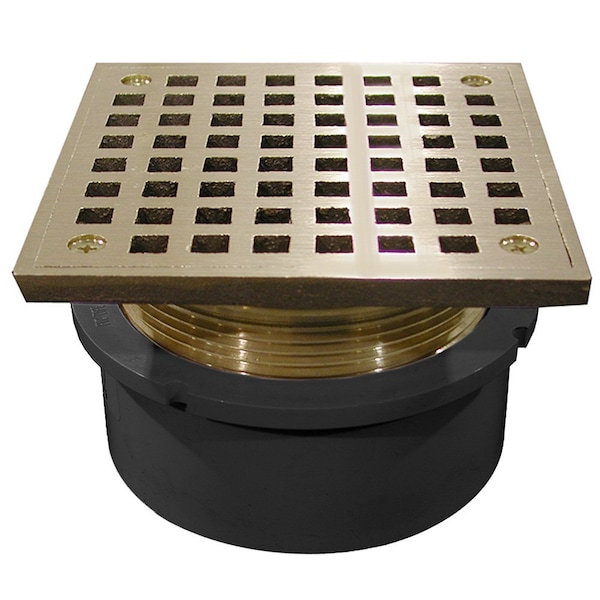 Jones Stephens 4in. PVC Hub Fit Drain Base with 3-1/2in. Metal Spud and 6in. Nickel Bronze Strainer D53070 - main